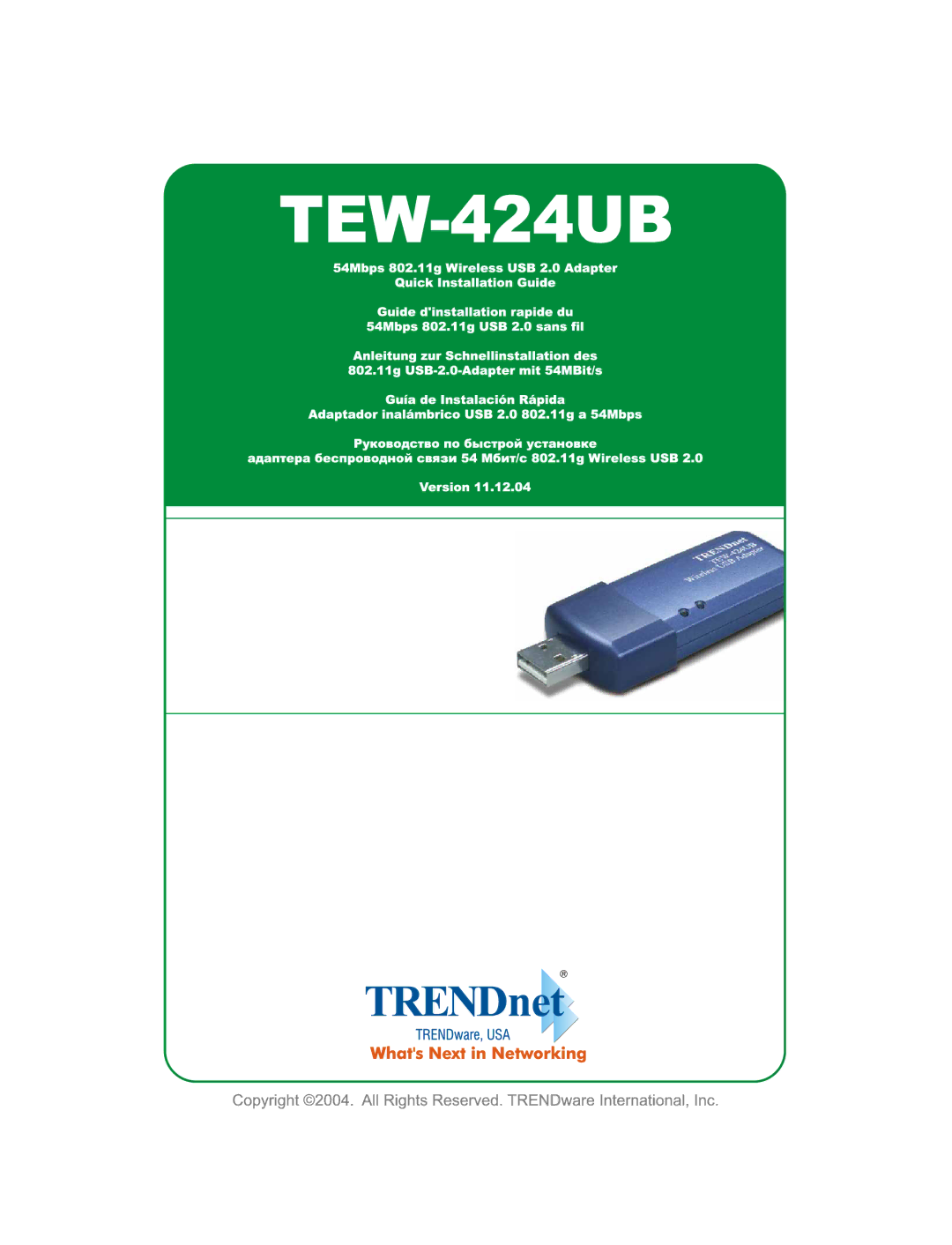 TRENDnet Wireless USB 2.0 Adaptor, TEW-424UB manual 