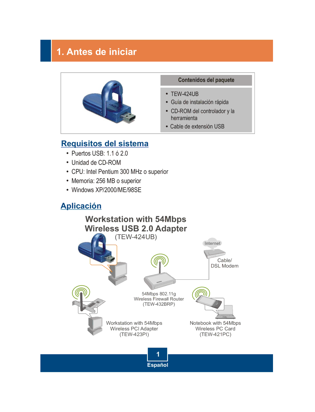 TRENDnet TEW-424UB manual Antes de iniciar, Contenidos del paquete 