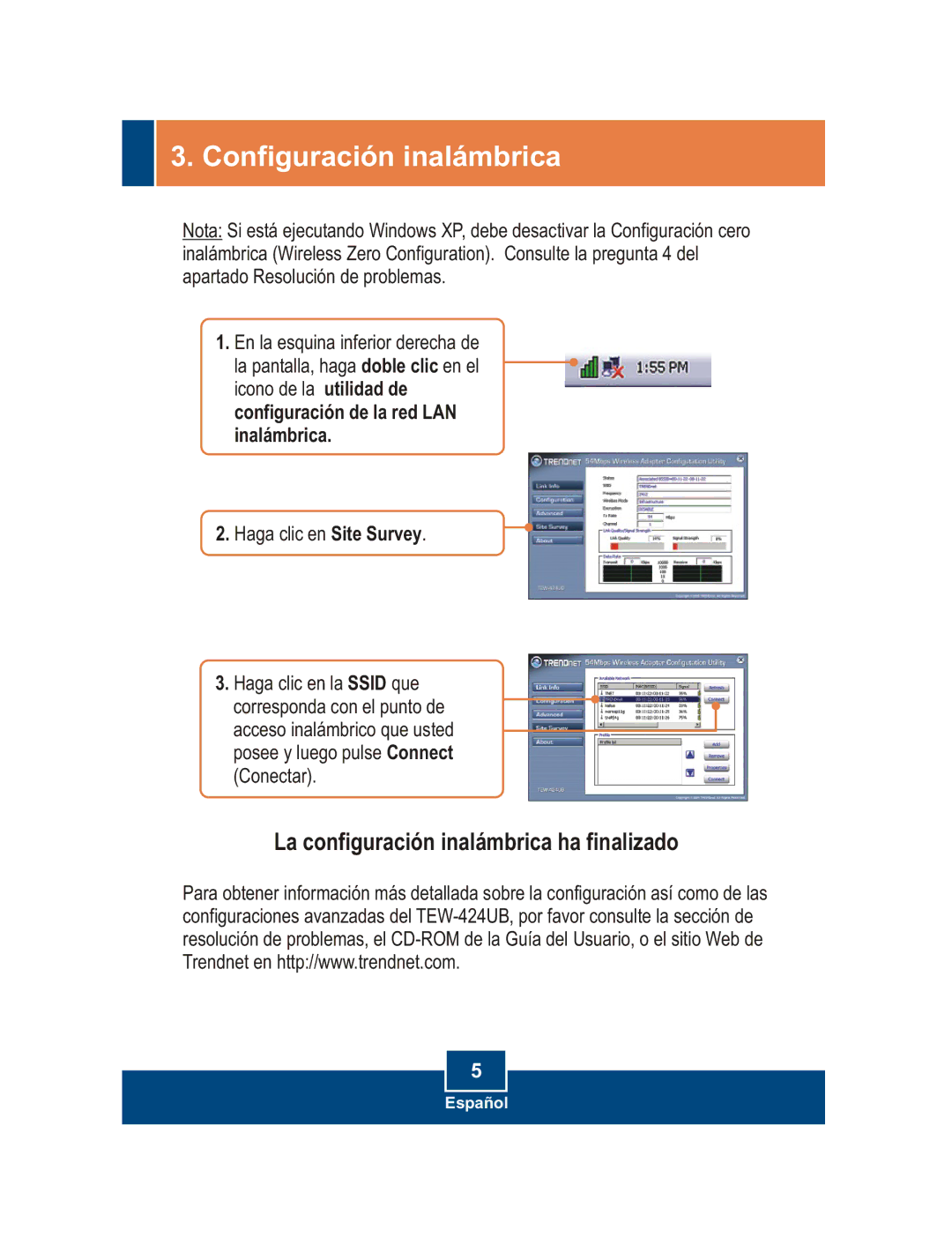 TRENDnet TEW-424UB manual Configuración inalámbrica 