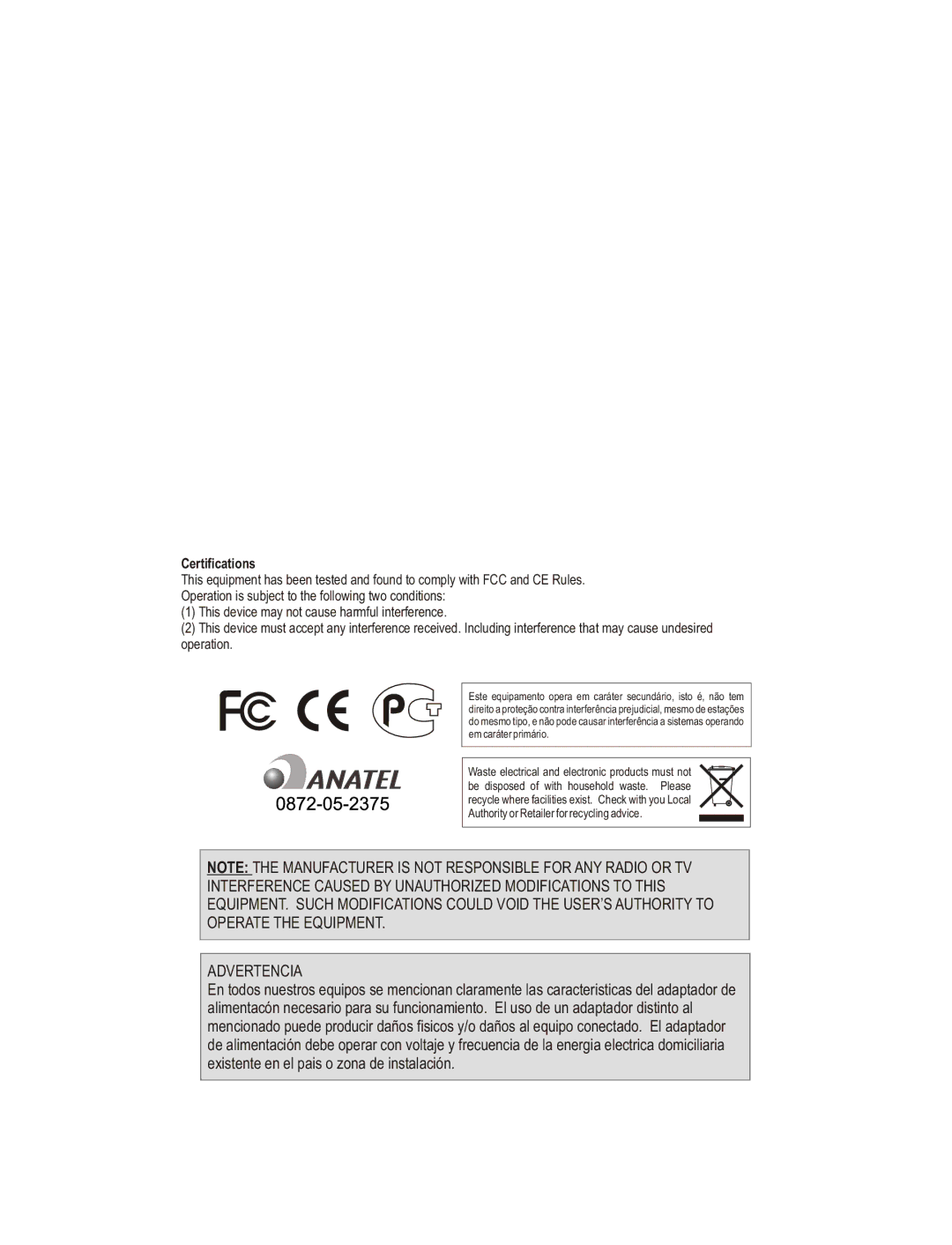 TRENDnet TEW-424UB manual Advertencia 