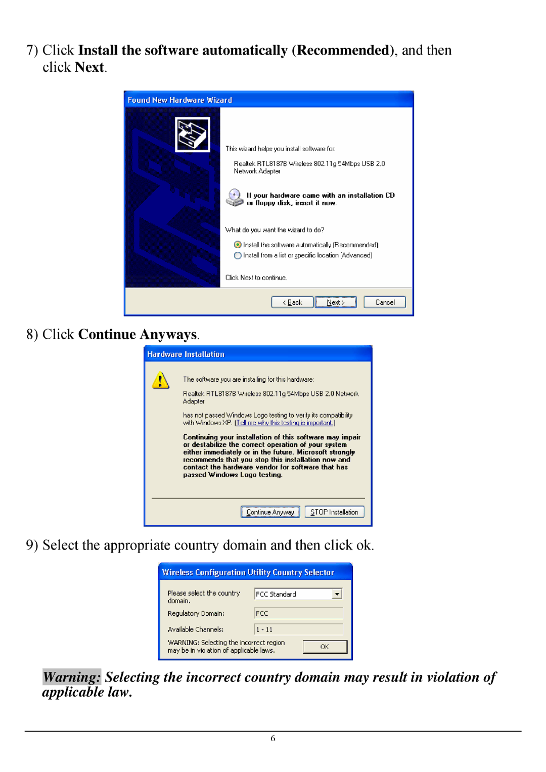 TRENDnet TEW-424UB manual Select the appropriate country domain and then click ok 