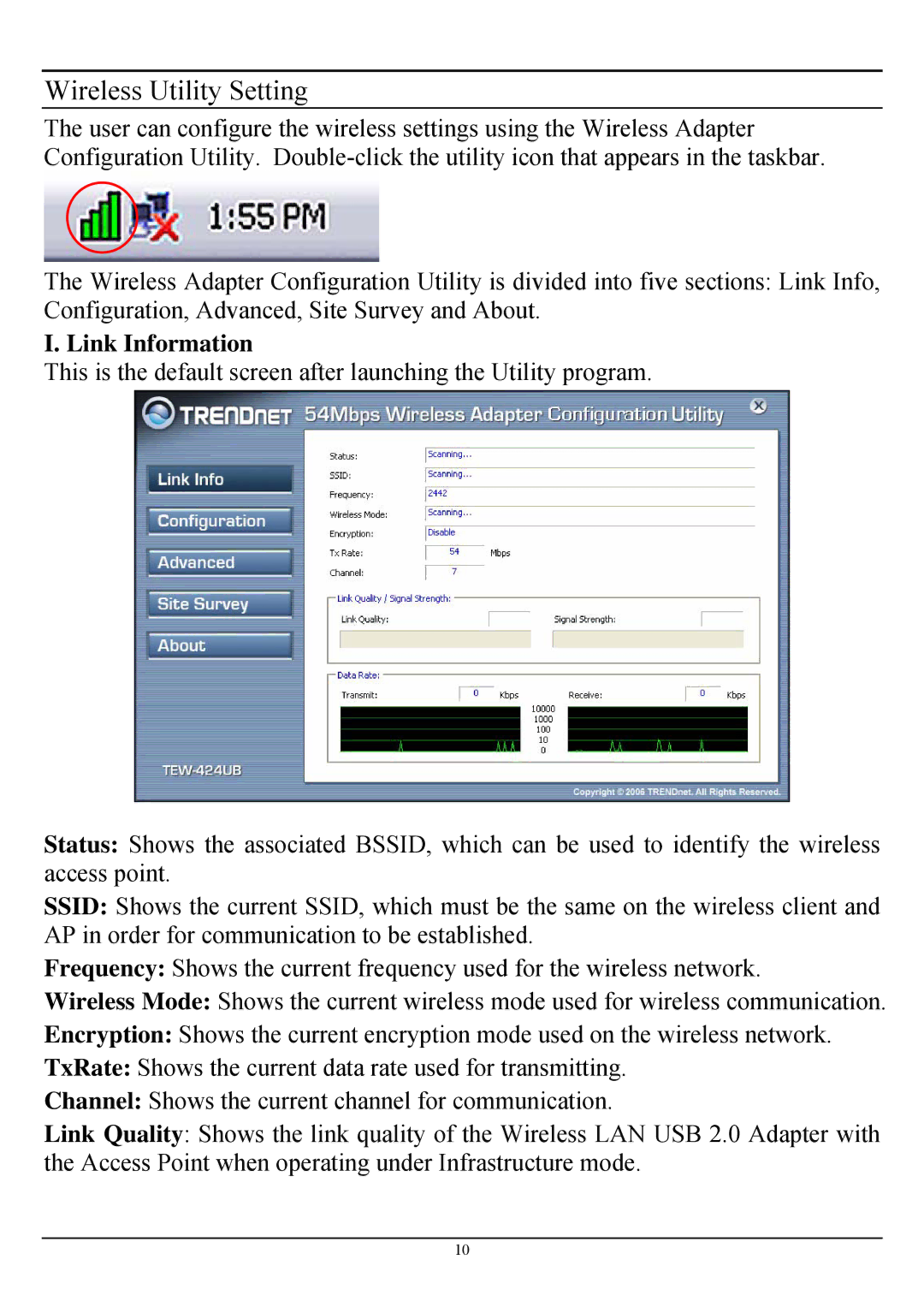 TRENDnet TEW-424UB manual Link Information 