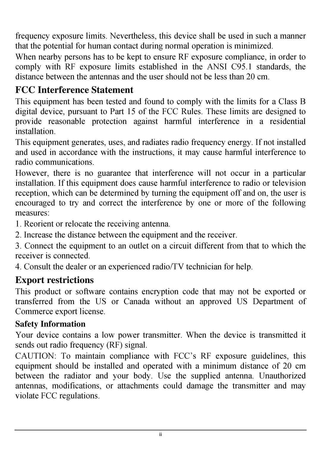 TRENDnet TEW-424UB manual FCC Interference Statement, Safety Information 