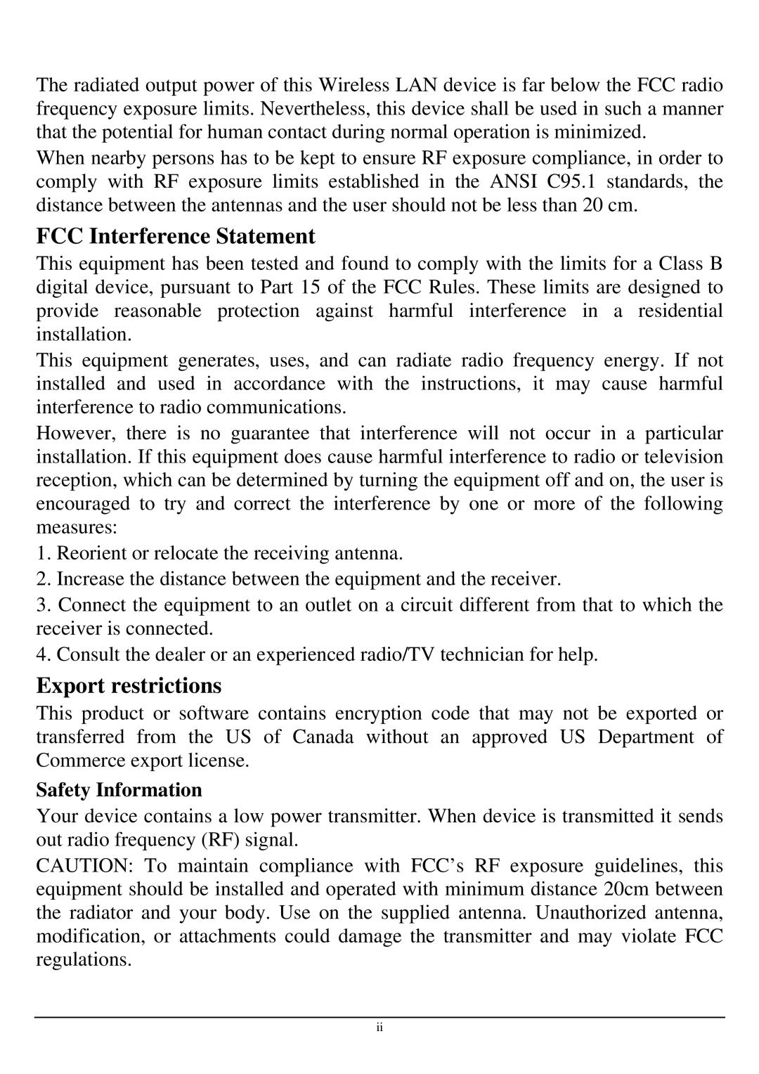 TRENDnet TEW-424UB manual FCC Interference Statement, Safety Information 