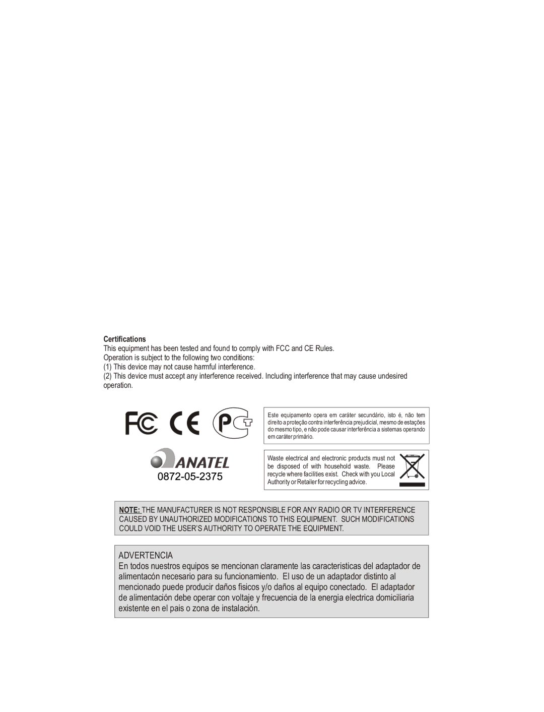 TRENDnet TEW-424UB manual Advertencia 