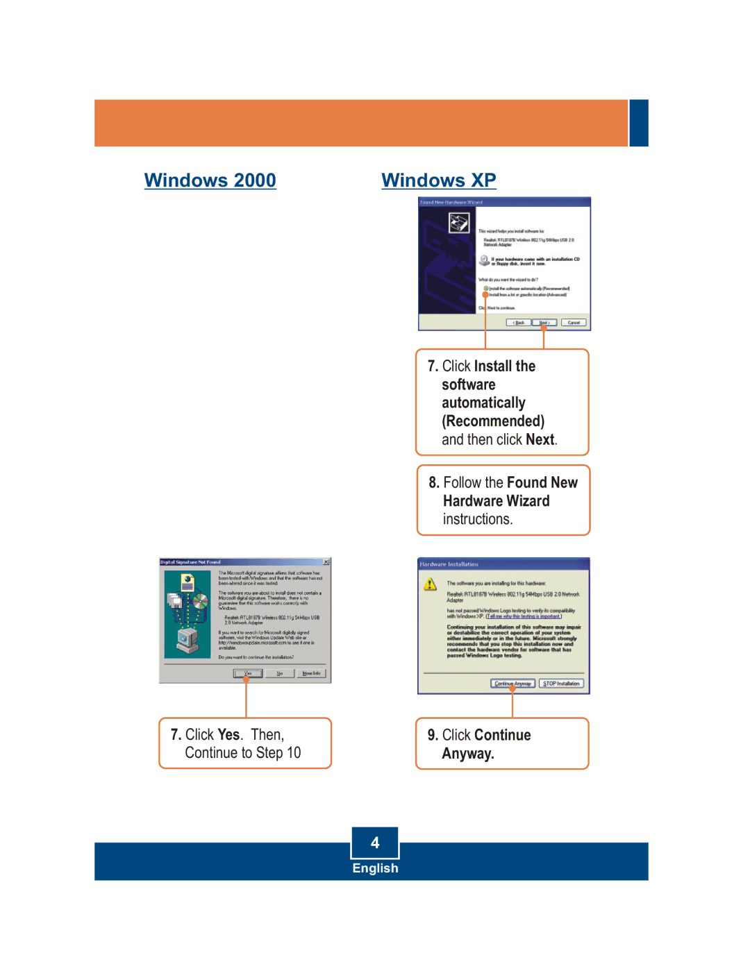 TRENDnet TEW-424UB manual Click Install Software Automatically Recommended 