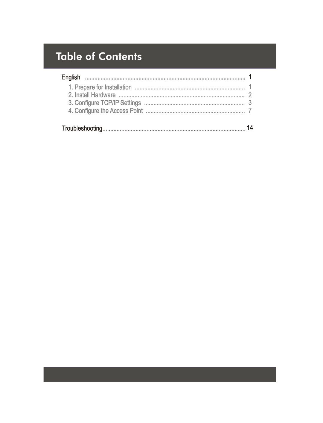 TRENDnet TEW-430APB manual Table of Contents, Prepare for Installation, Install Hardware, Configure TCP/IP Settings 