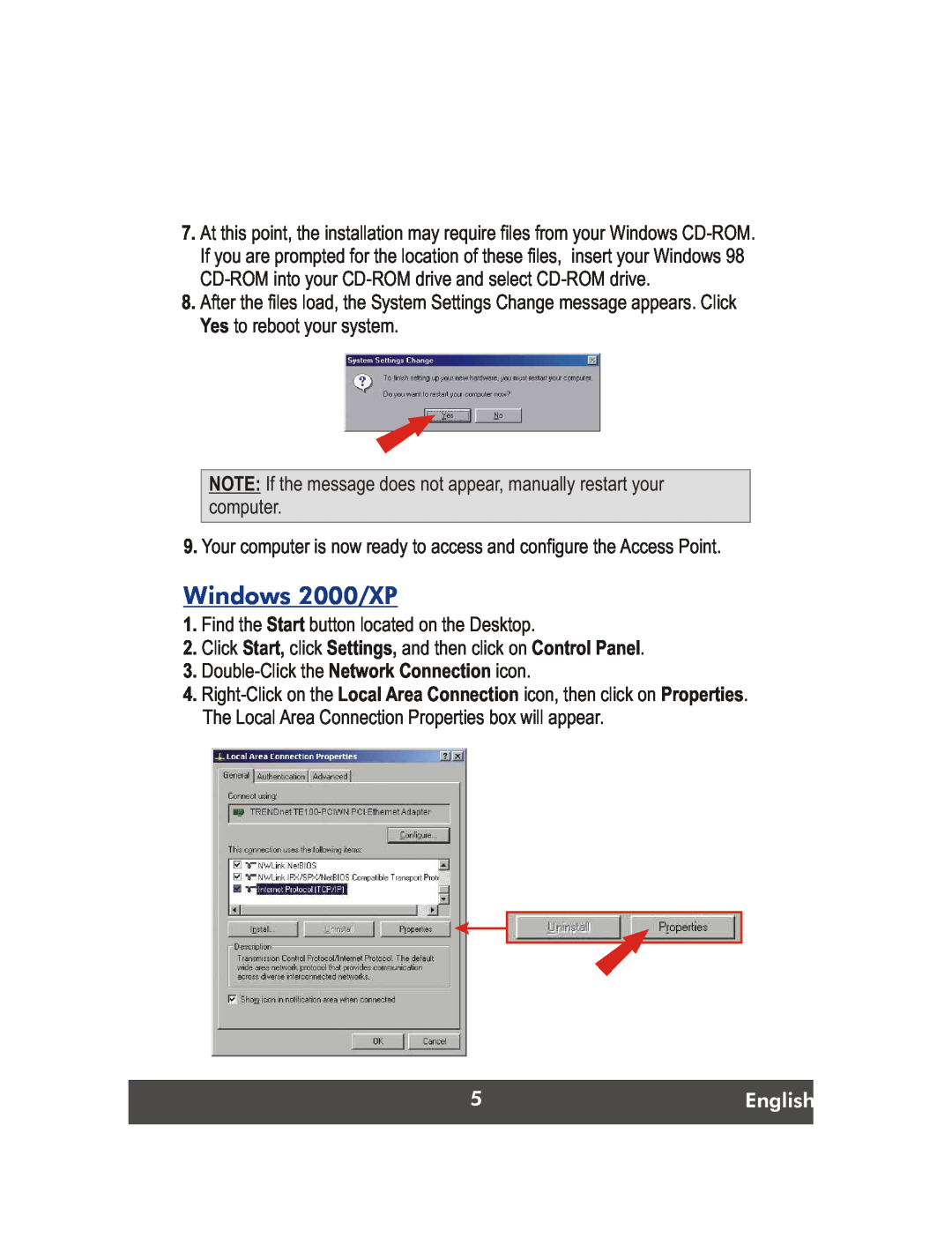 TRENDnet Wireless G LAN Access Point, TEW-430APB manual Windows 2000/XP, English 