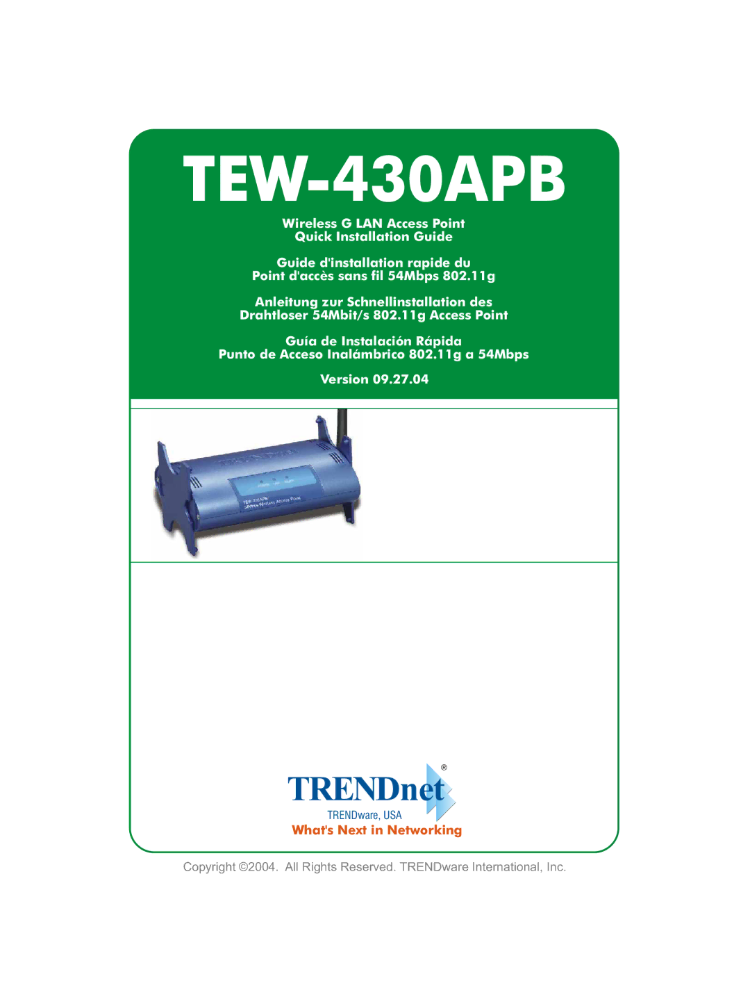 TRENDnet Wireless G LAN Access Point manual TEW-430APB 