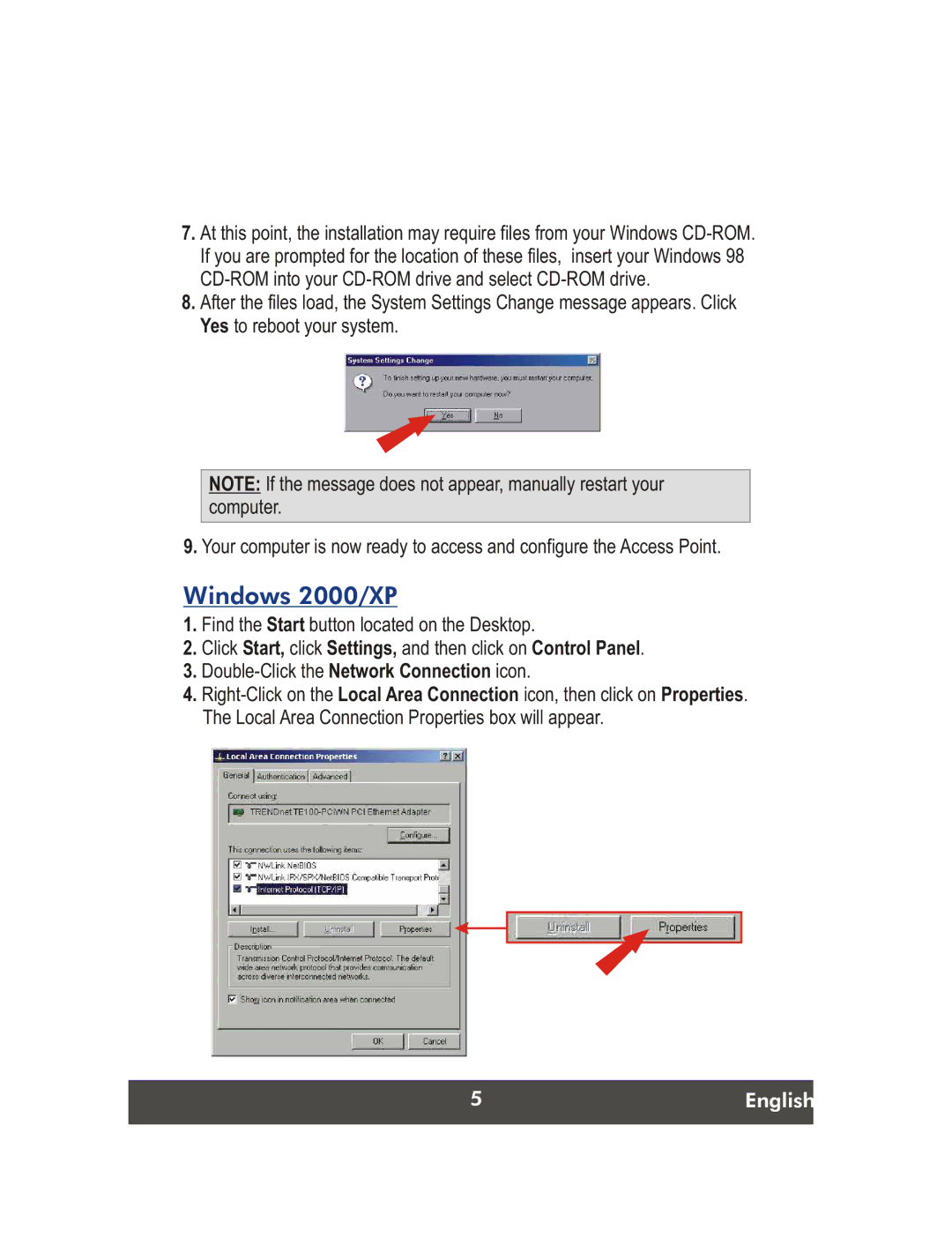 TRENDnet Wireless G LAN Access Point, TEW-430APB manual Windows 2000/XP 