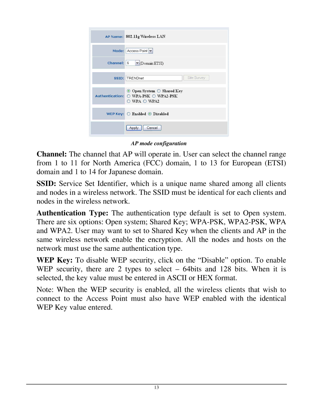 TRENDnet TEW-430APB manual AP mode configuration 