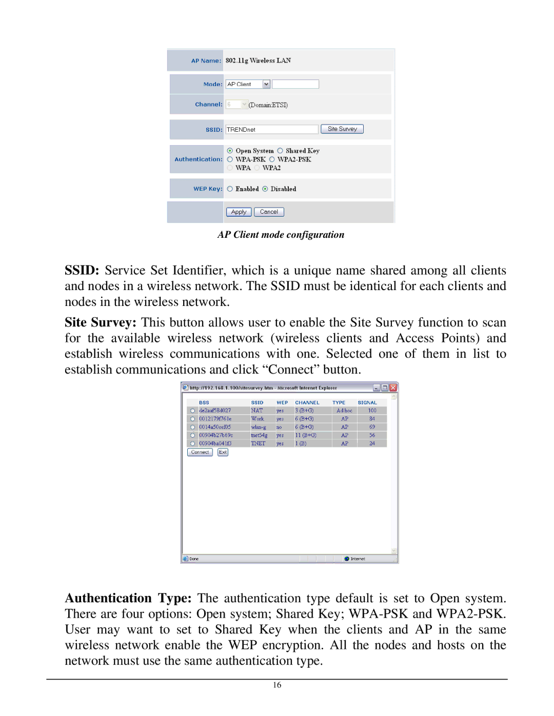 TRENDnet TEW-430APB manual AP Client mode configuration 