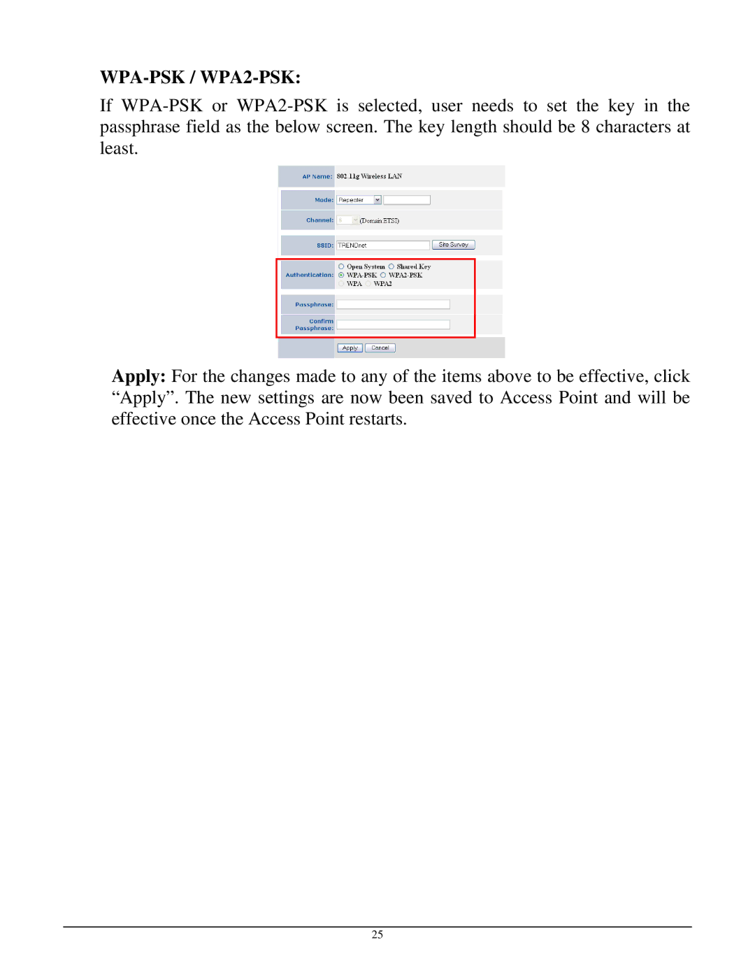 TRENDnet TEW-430APB manual WPA-PSK / WPA2-PSK 