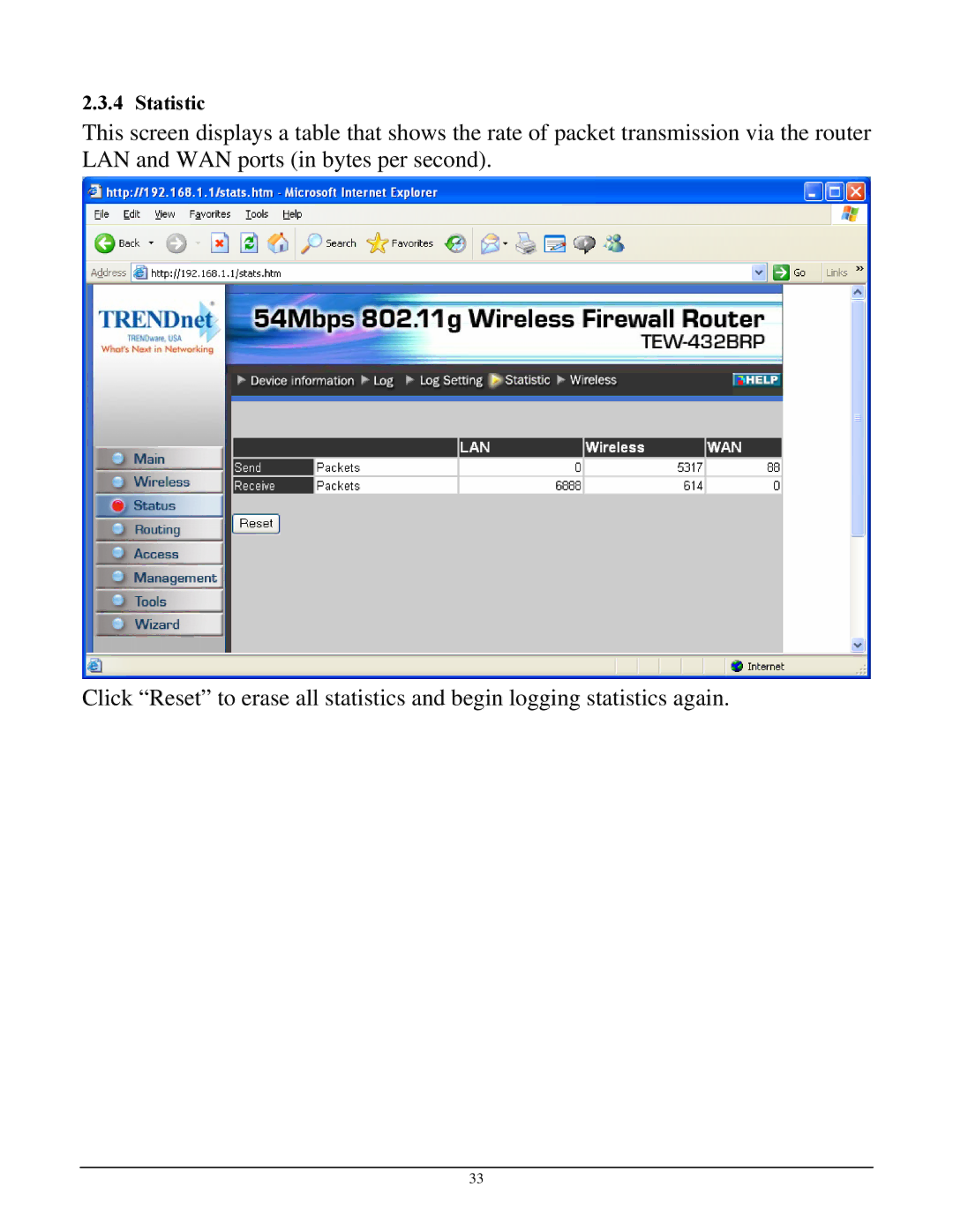 TRENDnet TEW-432BRP manual Statistic 