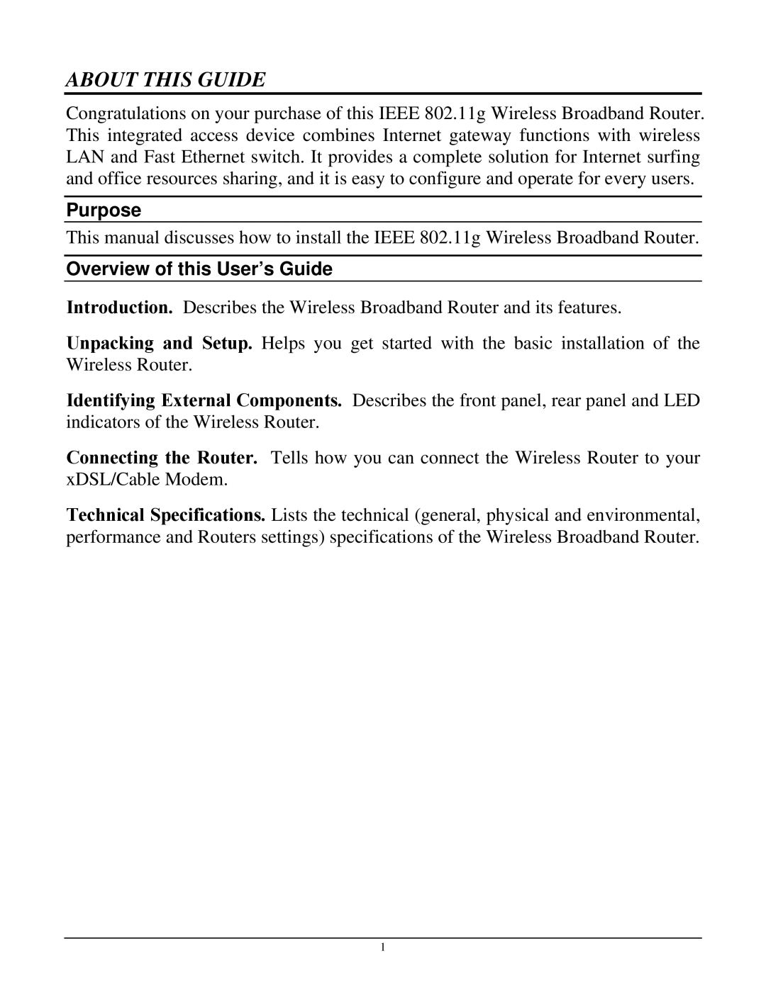 TRENDnet TEW-432BRP manual About this Guide, Purpose, Overview of this User’s Guide 