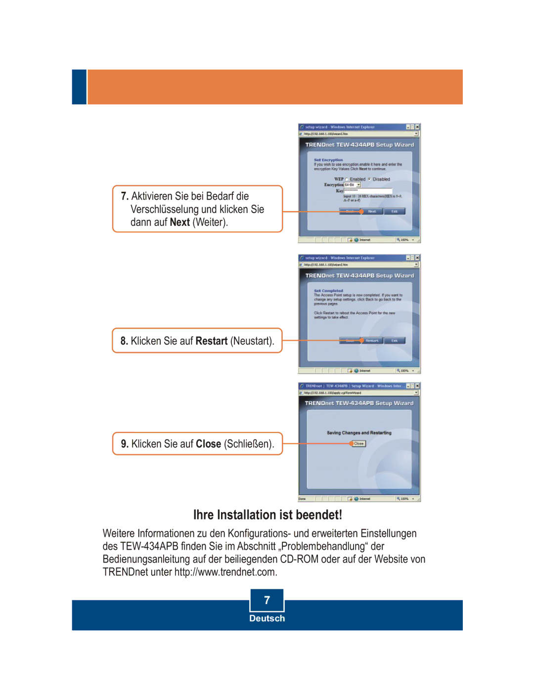 TRENDnet TEW-434APB manual Ihre Installation ist beendet 