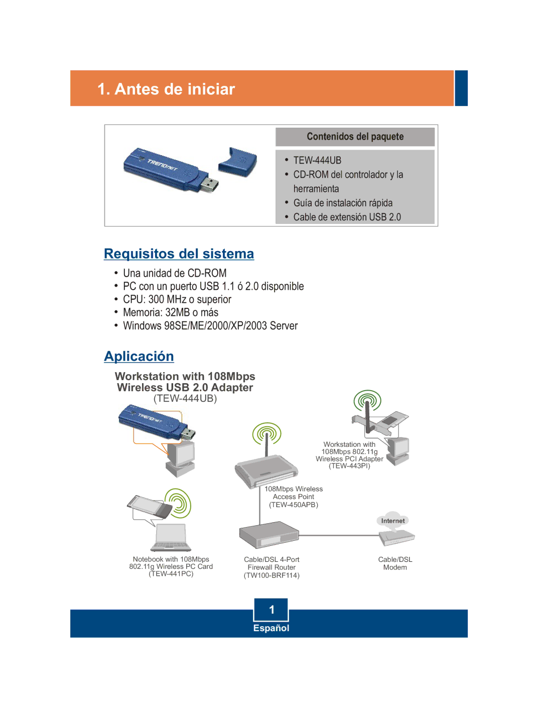 TRENDnet TEW-444UB manual Antes de iniciar, Contenidos del paquete 