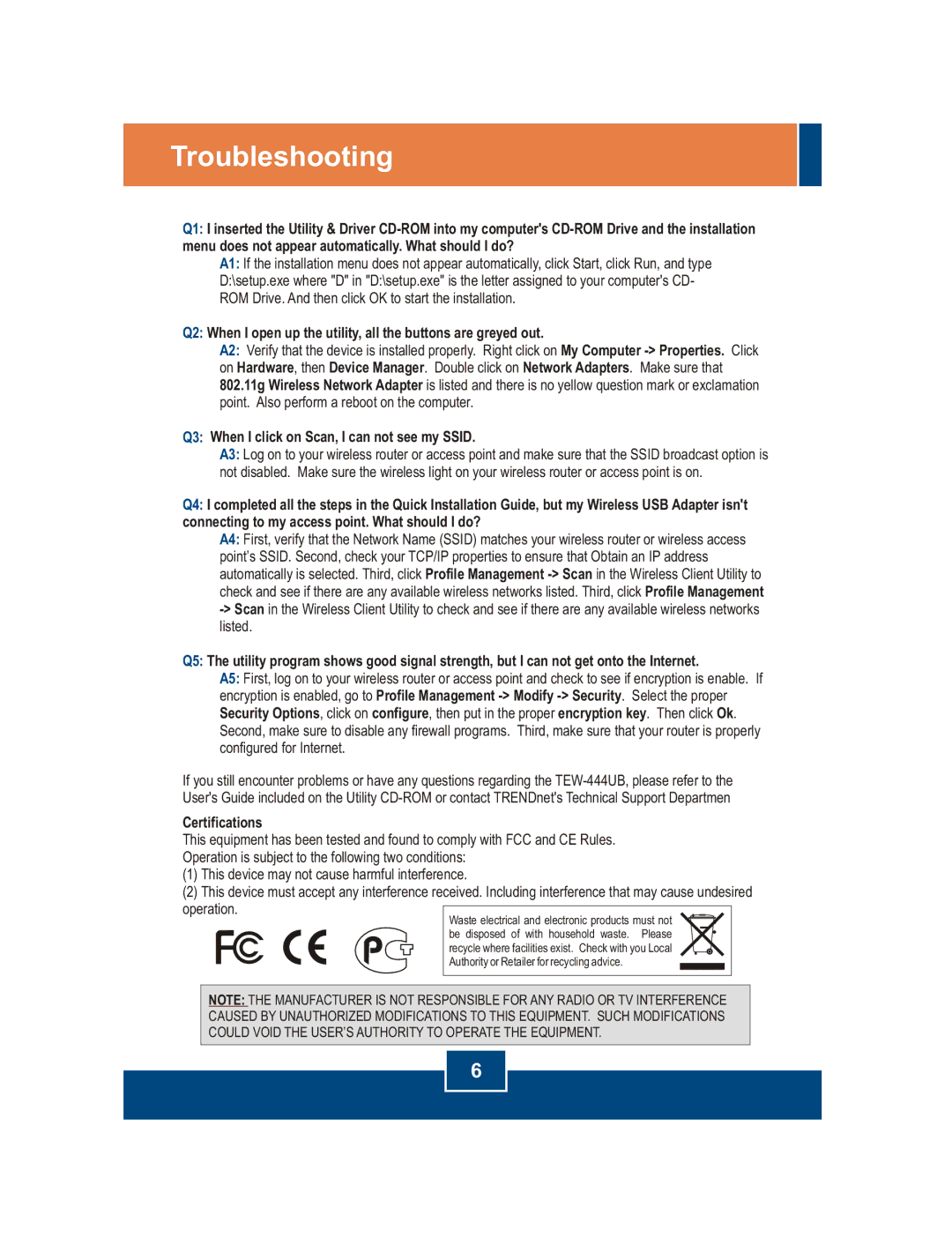 TRENDnet TEW-444UB manual Troubleshooting, Q3 When I click on Scan, I can not see my Ssid 