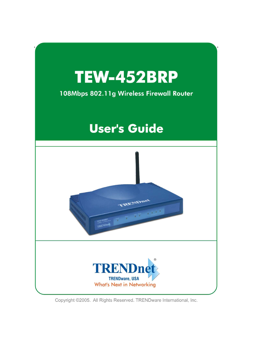 TRENDnet 108Mbps 802.11g Wireless Firewall Router, TEW-452BRP manual 