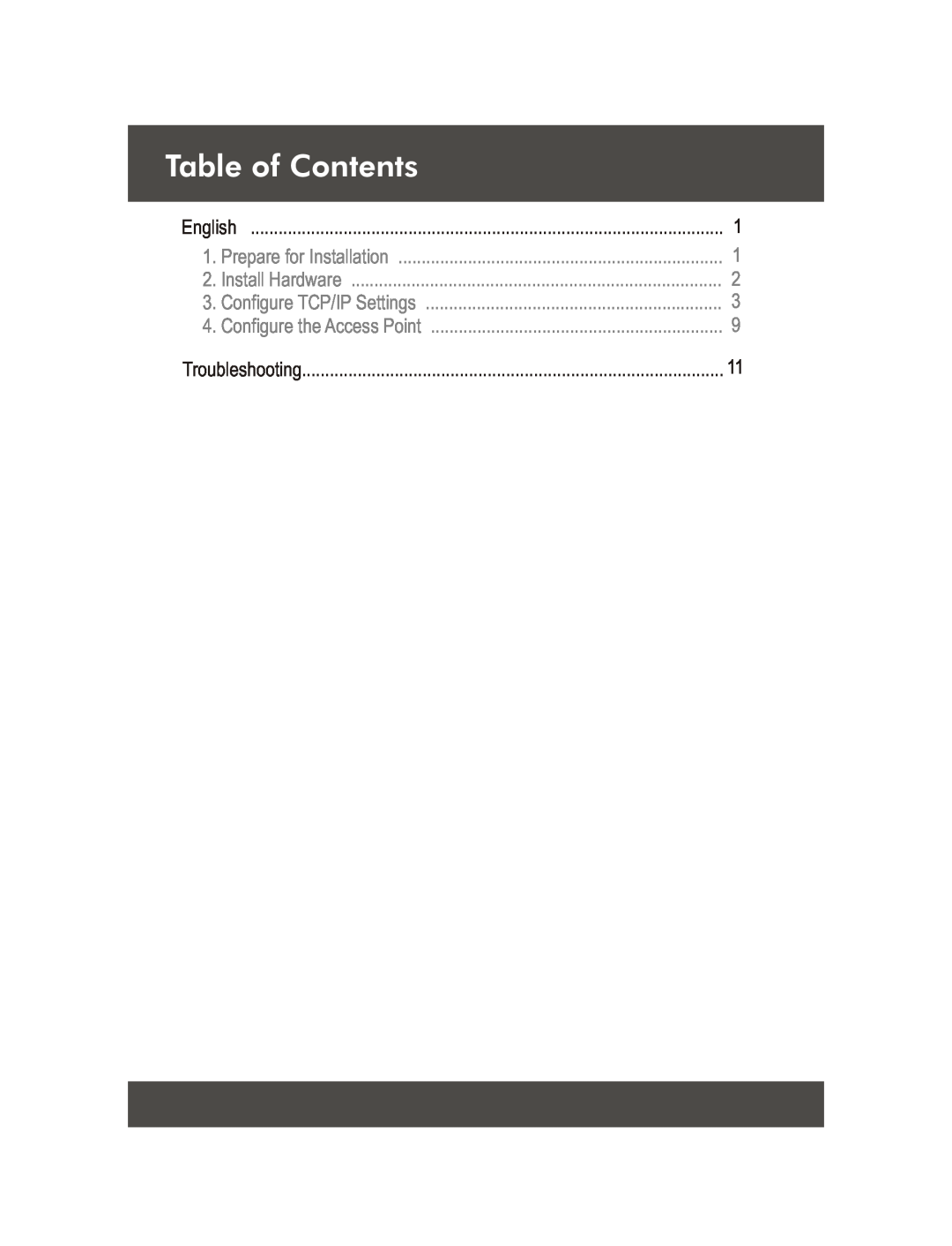 TRENDnet TEW-453APB manual Table of Contents, Prepare for Installation, Install Hardware, Configure TCP/IP Settings 