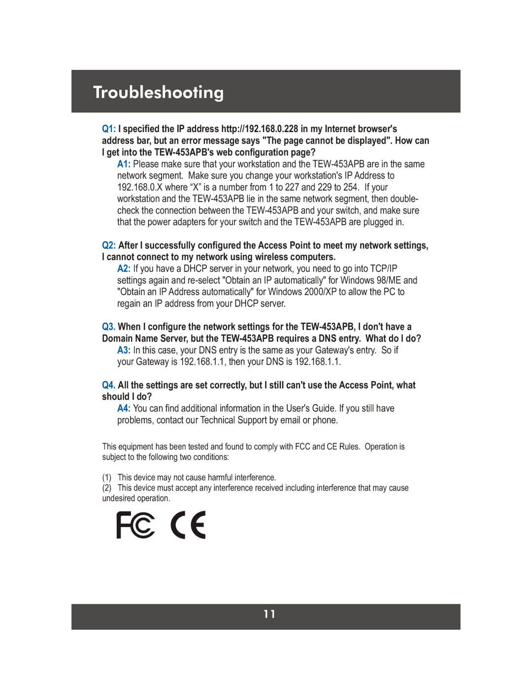 TRENDnet Net Spot Wireless Access Point, TEW-453APB manual Troubleshooting 