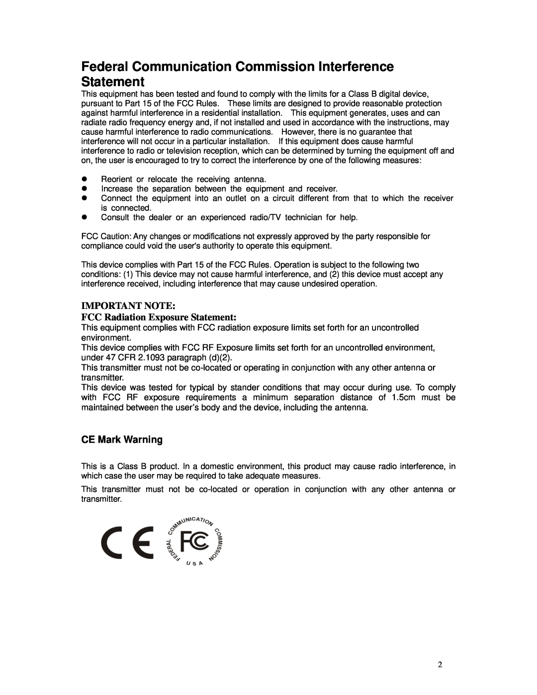 TRENDnet TEW-509UB manual CE Mark Warning, Federal Communication Commission Interference Statement 