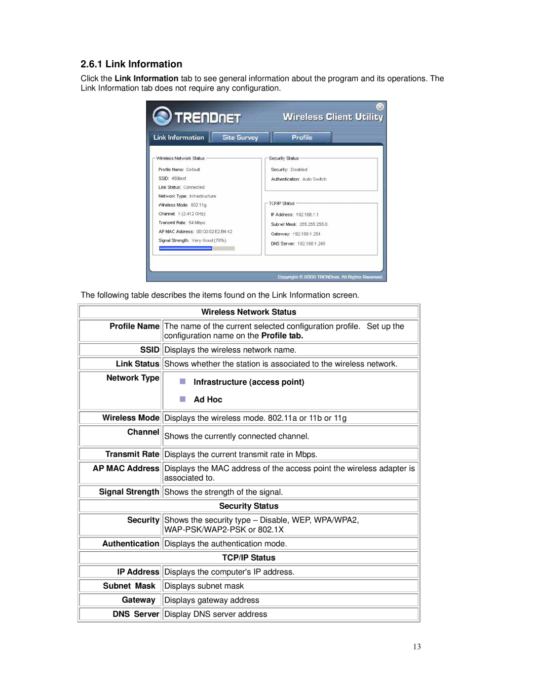 TRENDnet TEW-509UB manual Link Information, Wireless Network Status 