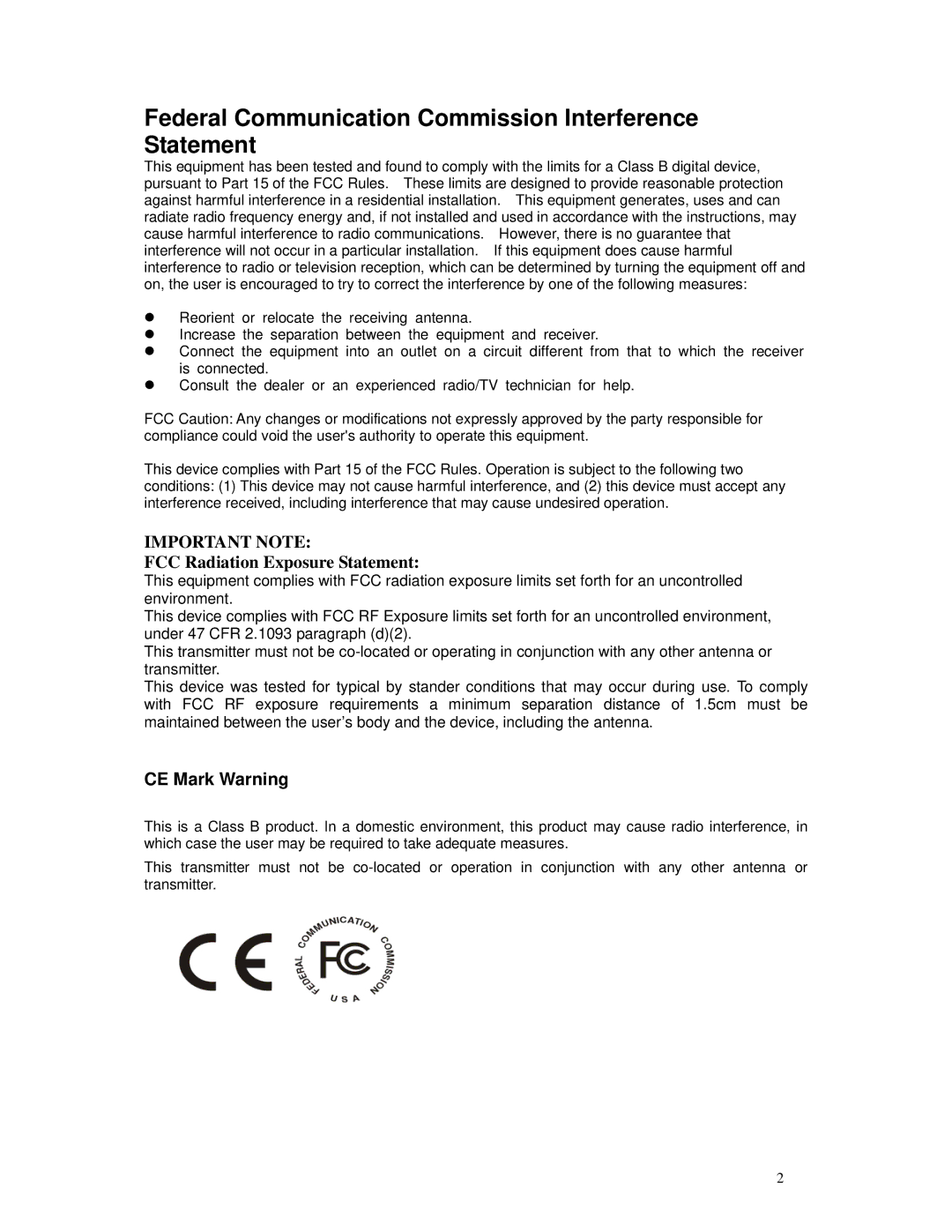 TRENDnet TEW-509UB manual Federal Communication Commission Interference Statement, CE Mark Warning 