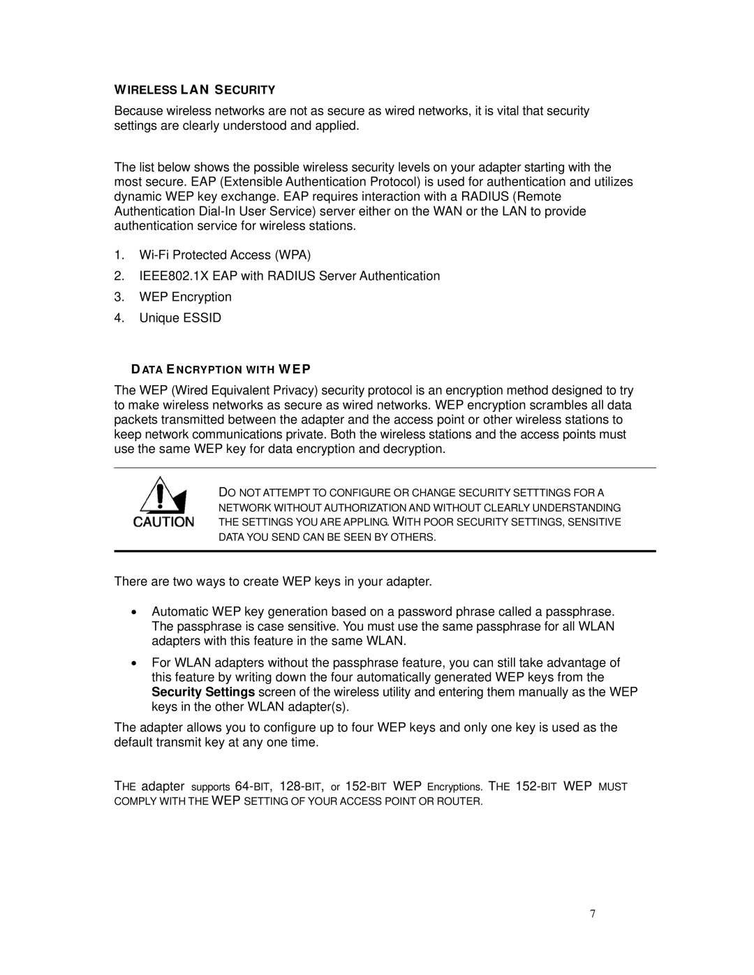 TRENDnet TEW-509UB manual Wireless LAN Security 