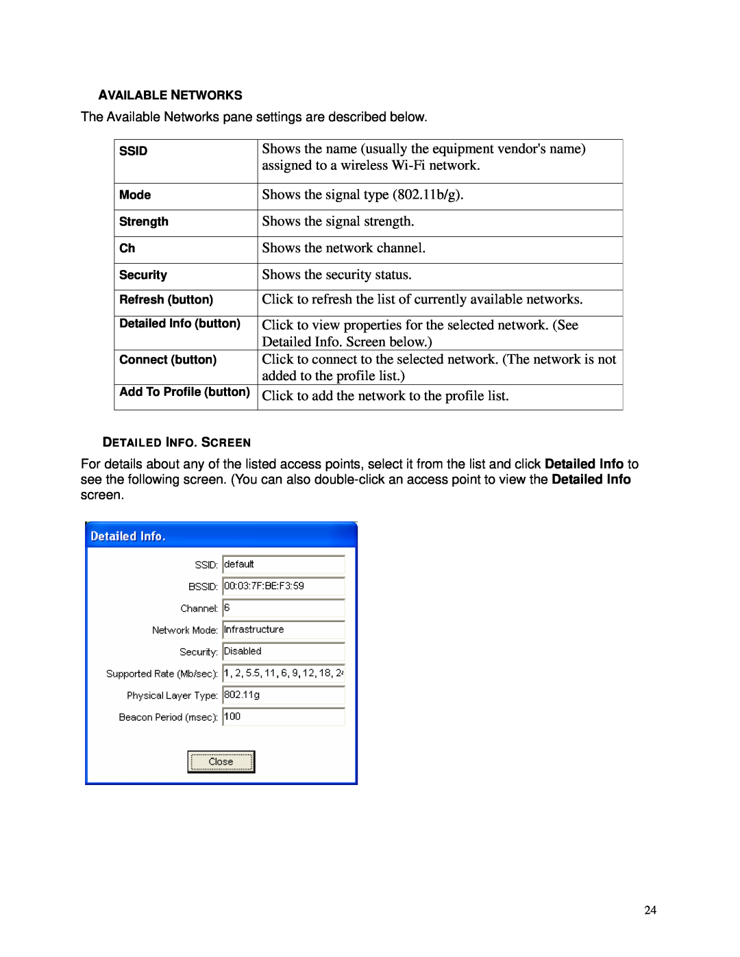 TRENDnet TEW-603PI manual Detailed Info. Screen 