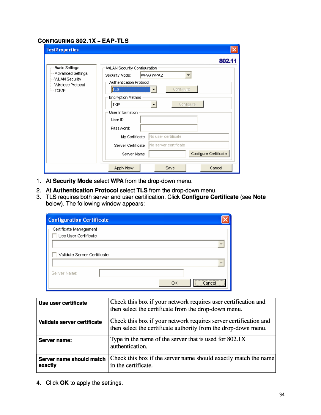 TRENDnet TEW-603PI manual CONFIGURING 802.1X - EAP-TLS 