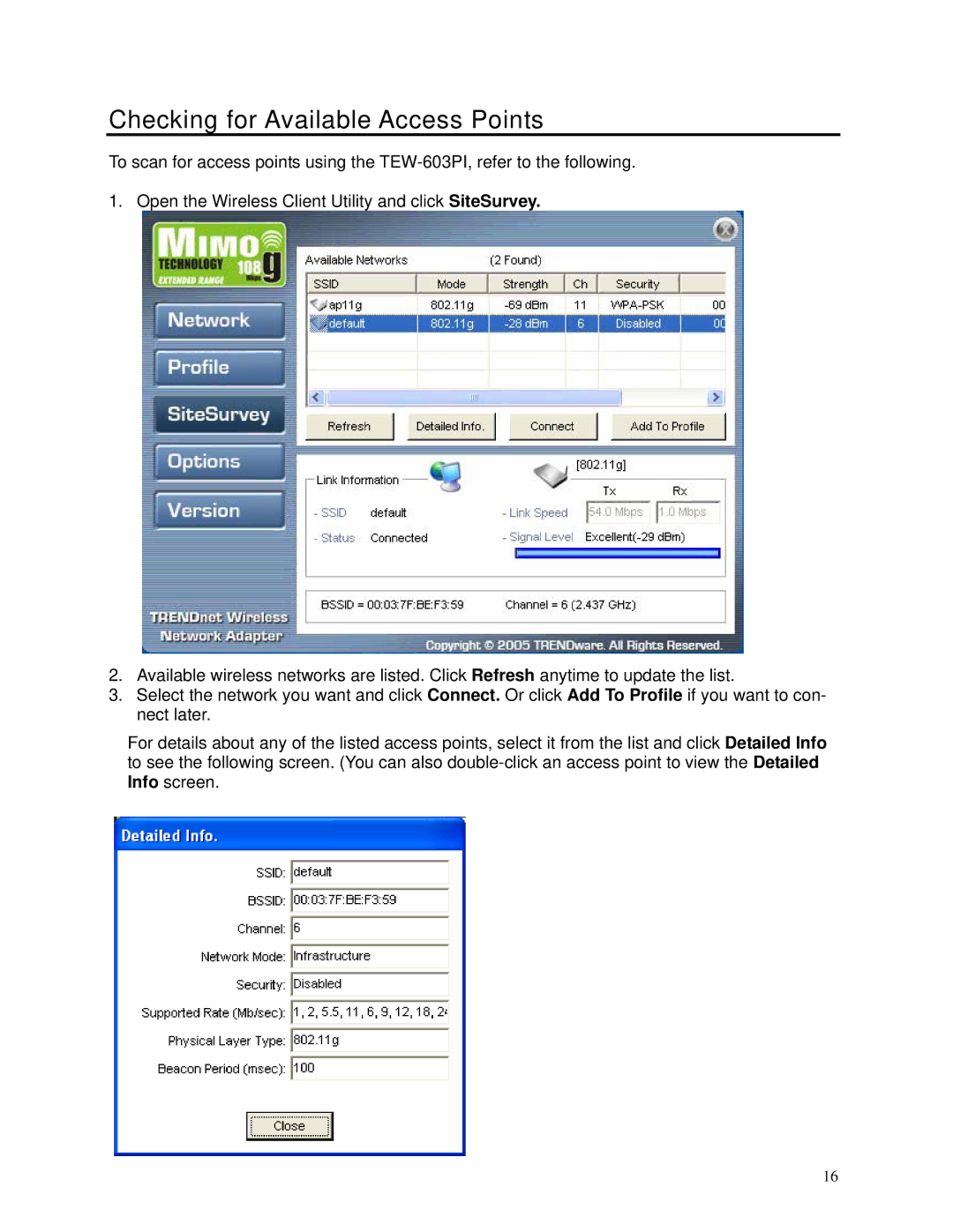 TRENDnet TEW-603PI manual Checking for Available Access Points 