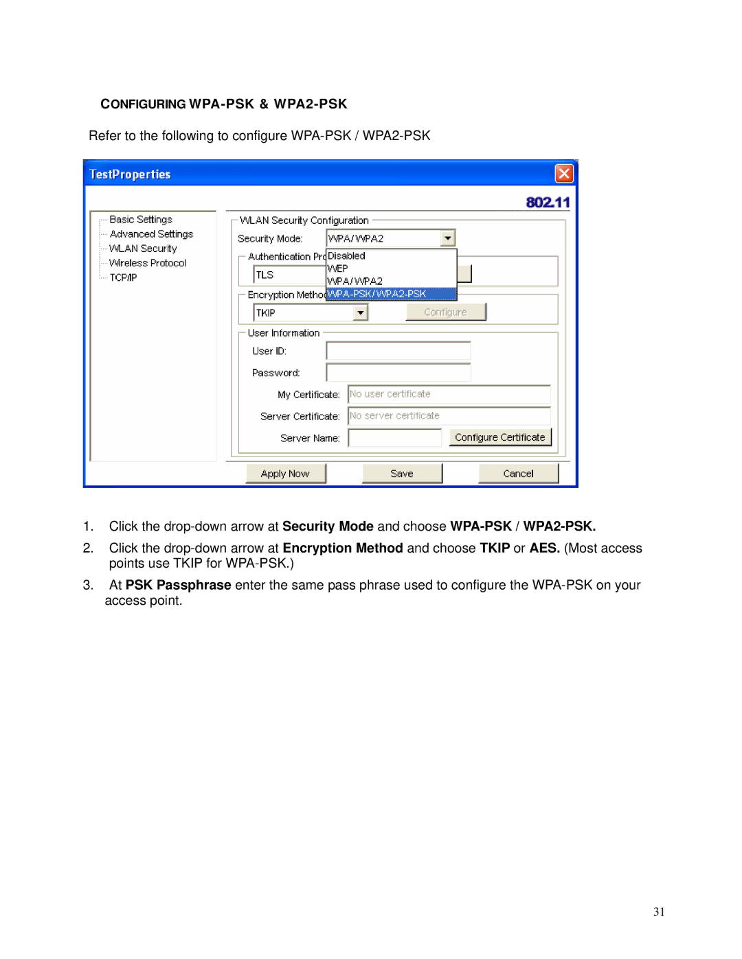 TRENDnet TEW-603PI manual Configuring WPA-PSK & WPA2-PSK 