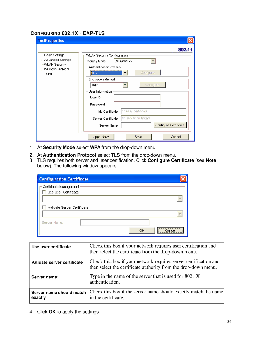 TRENDnet TEW-603PI manual Configuring 802.1X EAP-TLS 