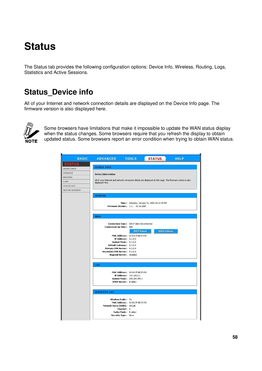 TRENDnet TEW-611BRP manual StatusDevice info 