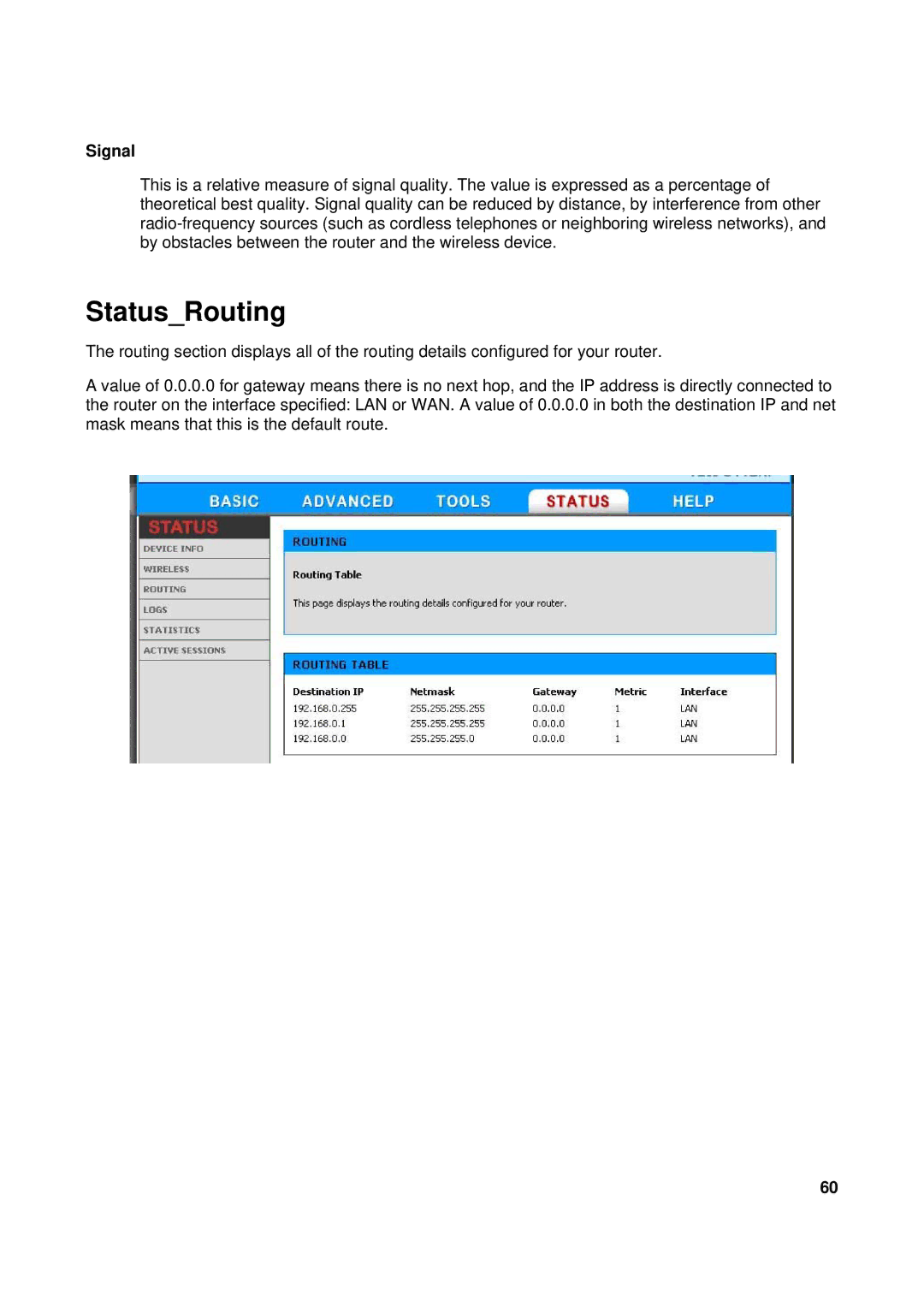 TRENDnet TEW-611BRP manual StatusRouting, Signal 