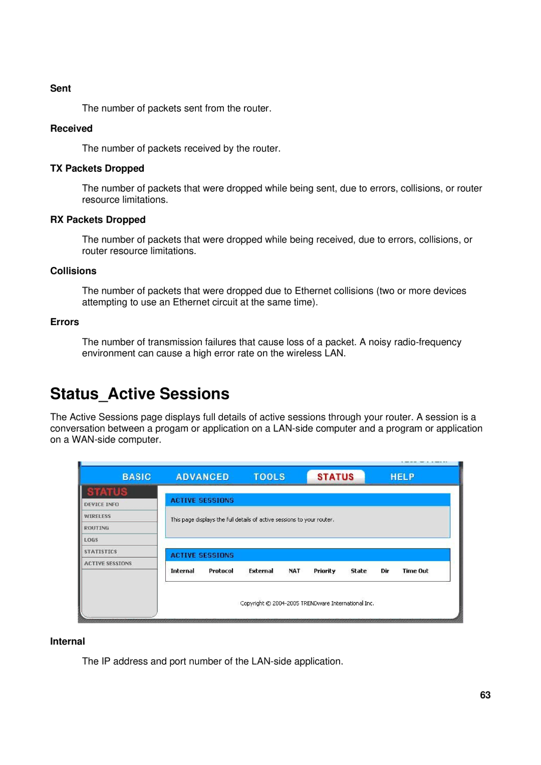 TRENDnet TEW-611BRP manual StatusActive Sessions 