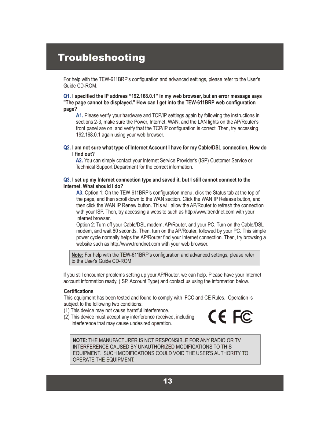 TRENDnet TEW-611BRP manual Troubleshooting 