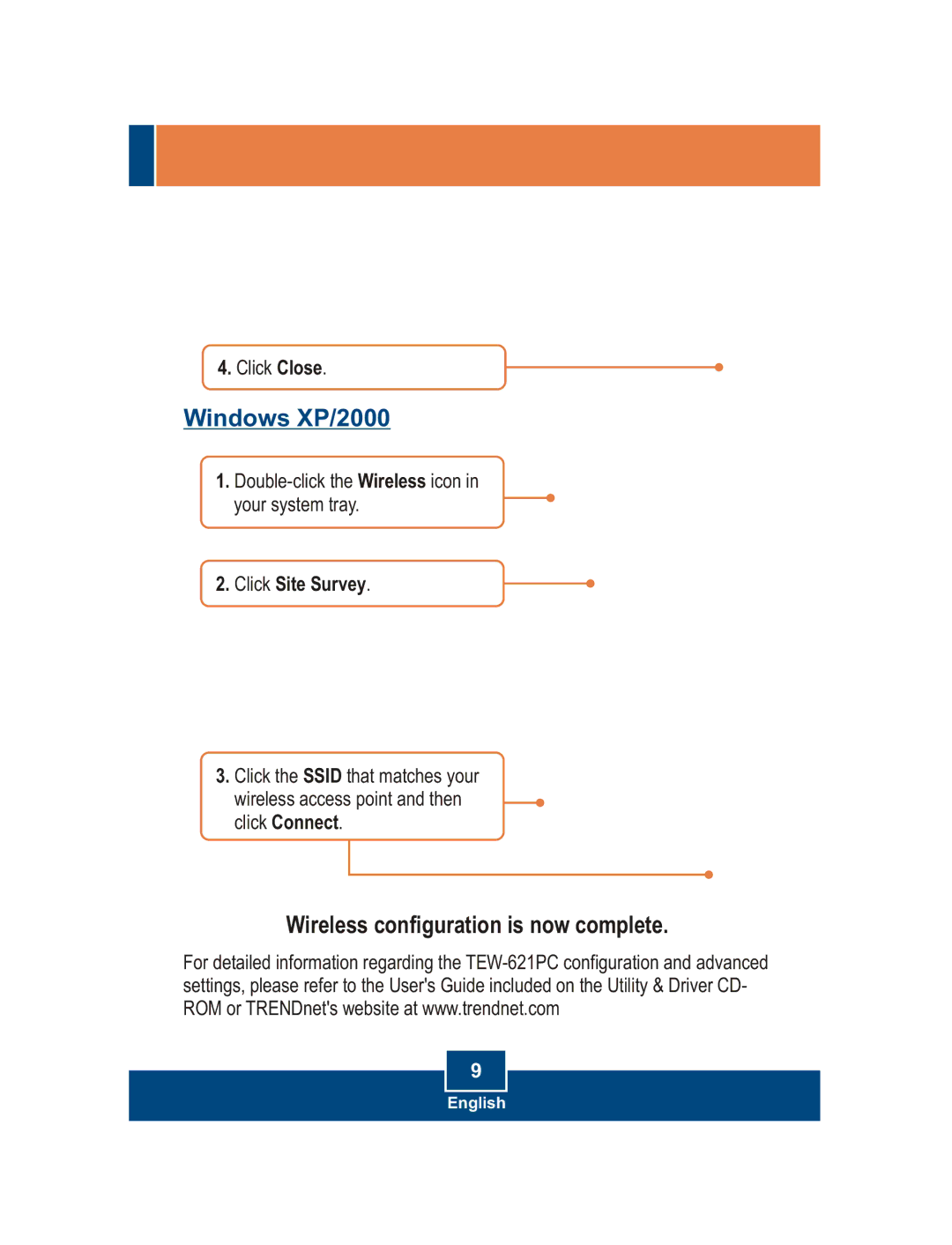 TRENDnet TEW-621PC manual Wireless configuration is now complete 