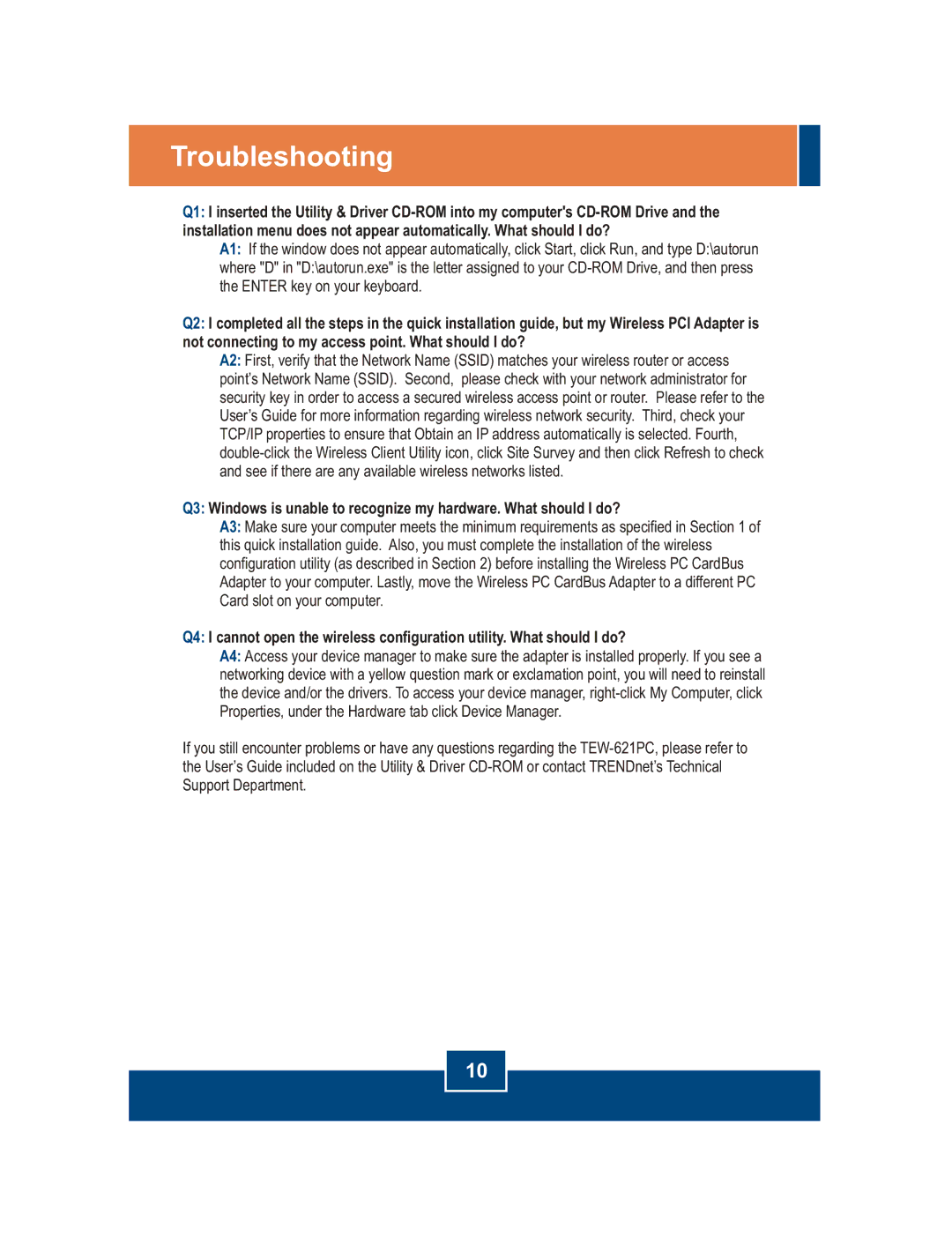 TRENDnet TEW-621PC manual Troubleshooting 