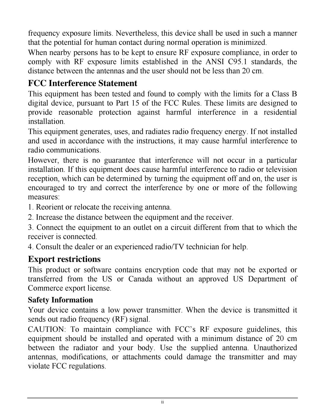 TRENDnet TEW-624UB manual FCC Interference Statement, Safety Information 