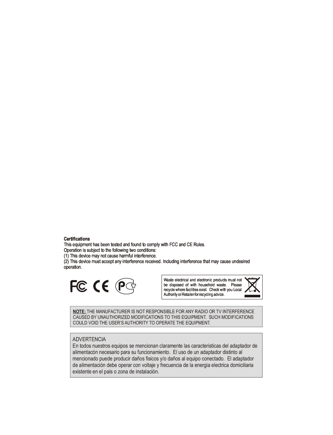 TRENDnet TEW-624UB manual Advertencia, Certifications 