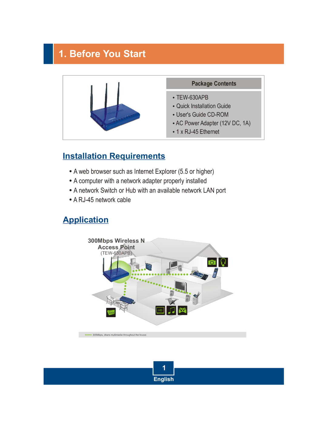 TRENDnet TEW-630APB manual Before You Start, Package Contents 