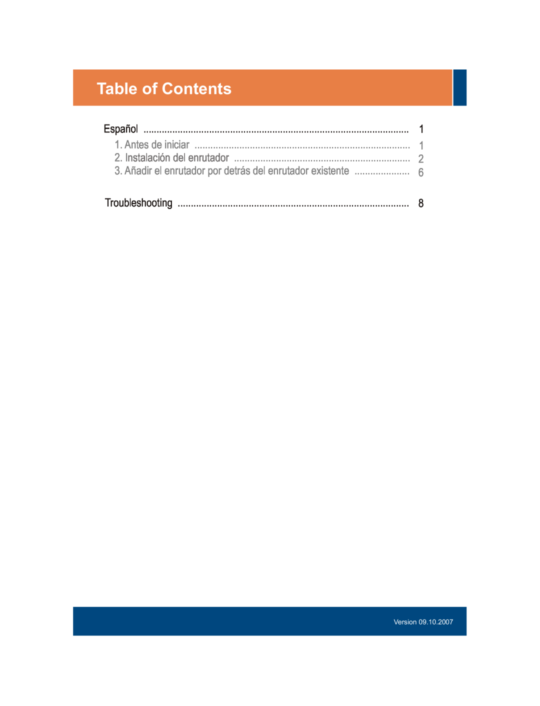 TRENDnet TEW-632BRP manual Table of Contents, Español, Antes de iniciar, Instalación del enrutador, Version 