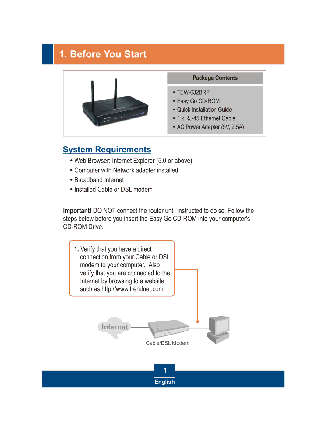 TRENDnet TEW-633BRP manual Before You Start, System Requirements 