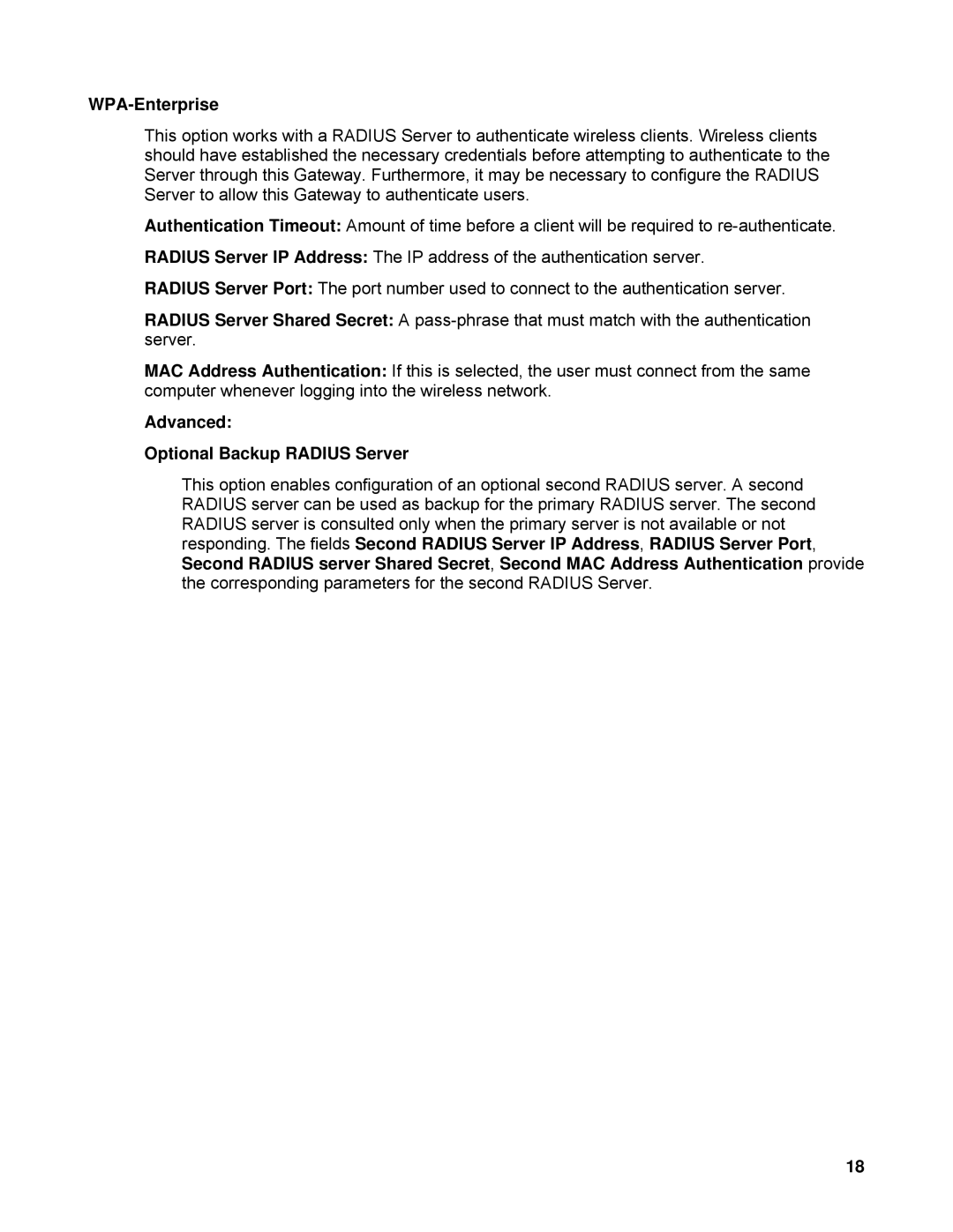 TRENDnet TEW-633GR manual WPA-Enterprise, Advanced Optional Backup Radius Server 