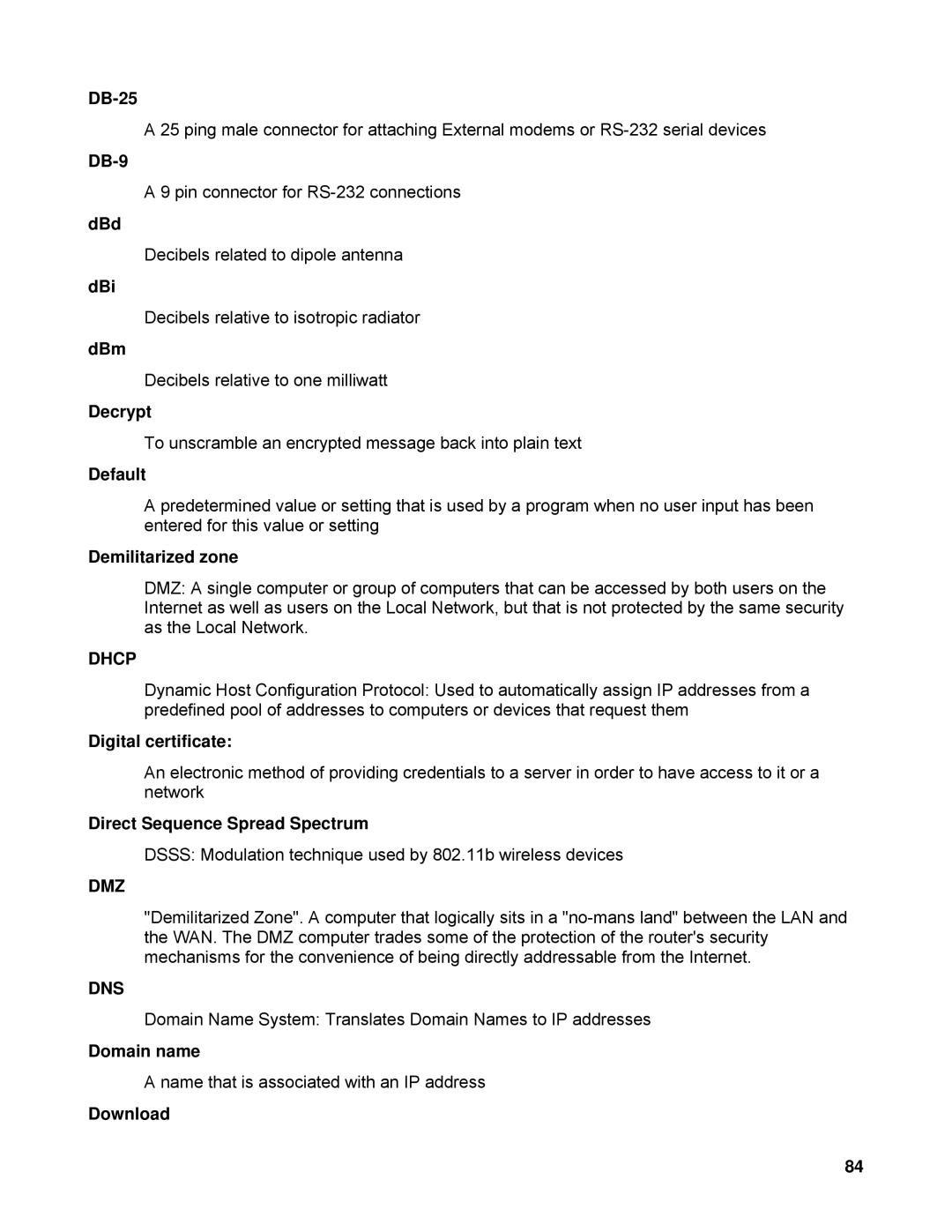 TRENDnet TEW-633GR manual Dhcp, Dmz, Dns 