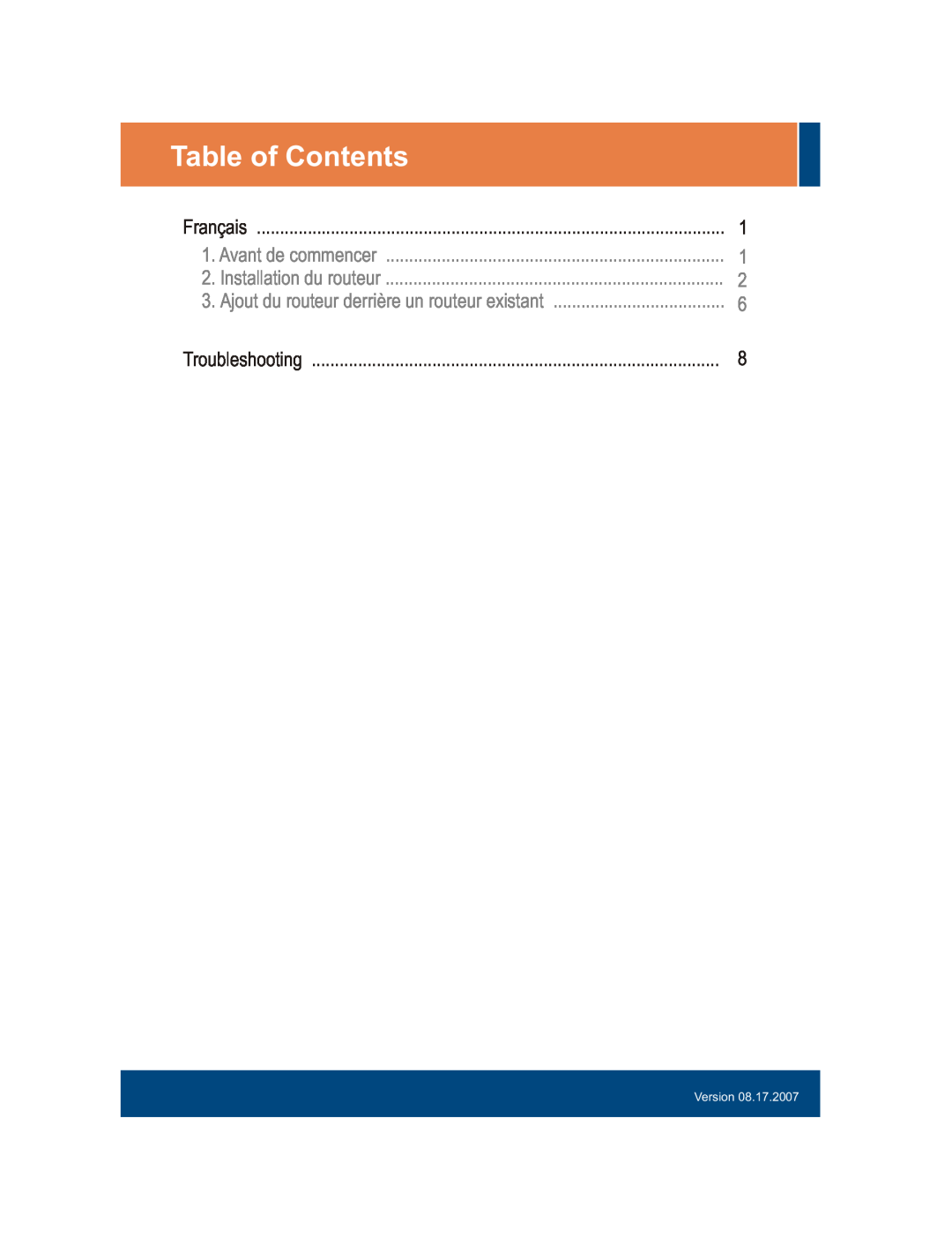TRENDnet TEW-633GR manual Table of Contents, Français, Avant de commencer, Installation du routeur, Version 