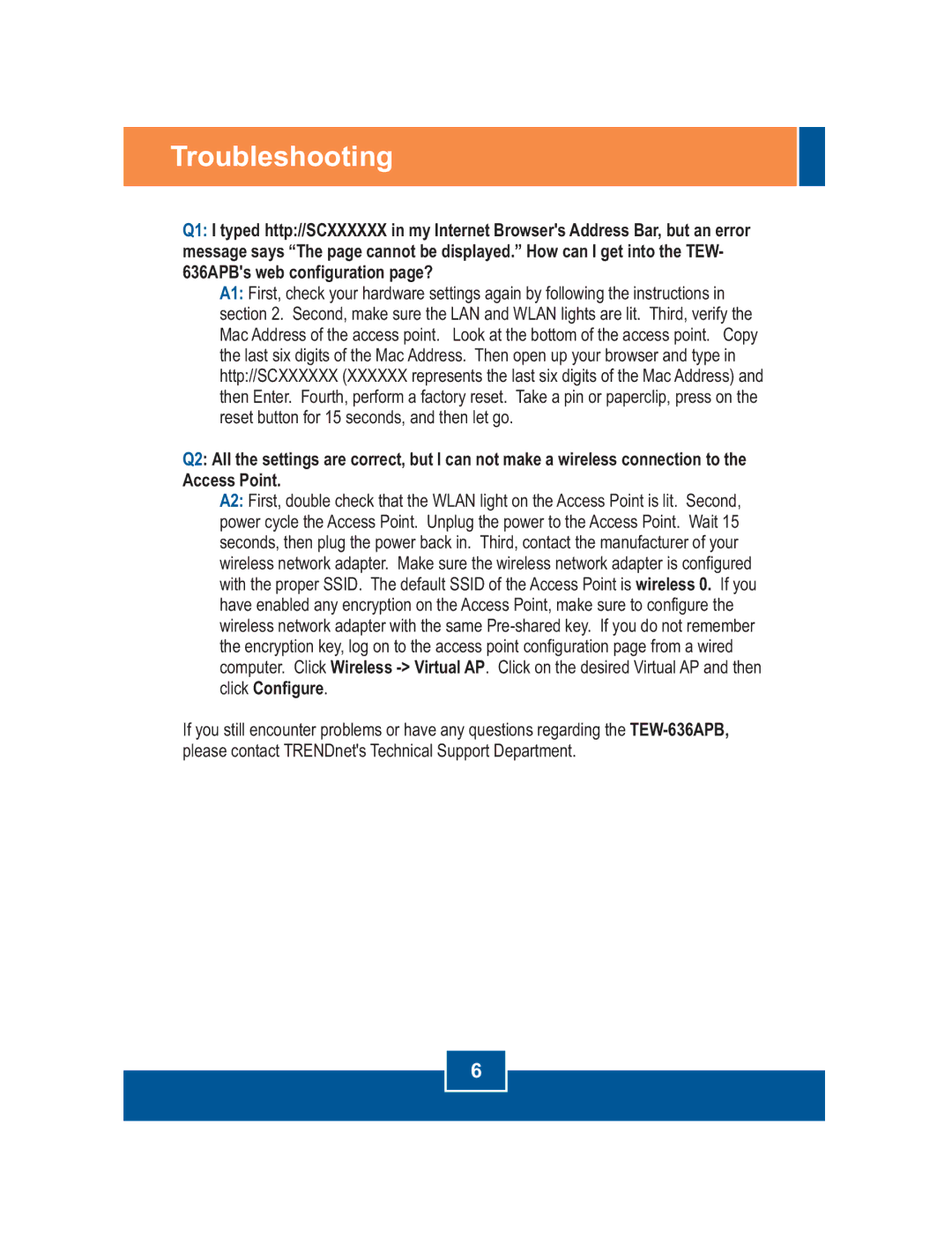 TRENDnet TEW-636APB manual Troubleshooting 