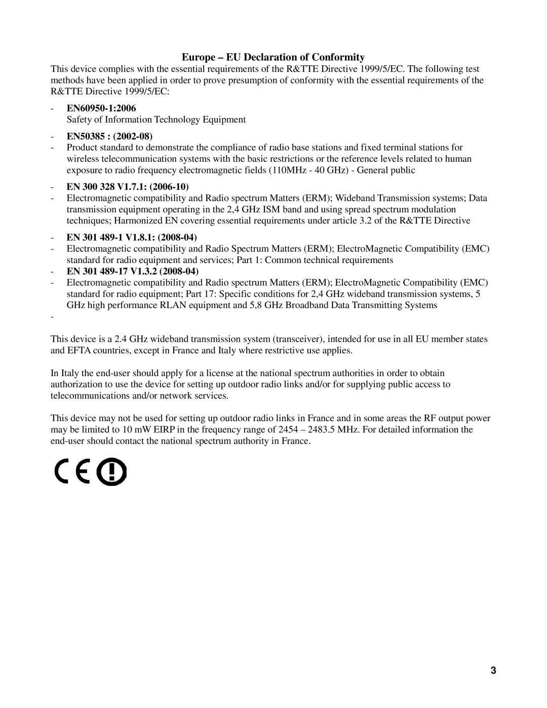 TRENDnet TEW-637AP 3.01 manual Europe EU Declaration of Conformity 